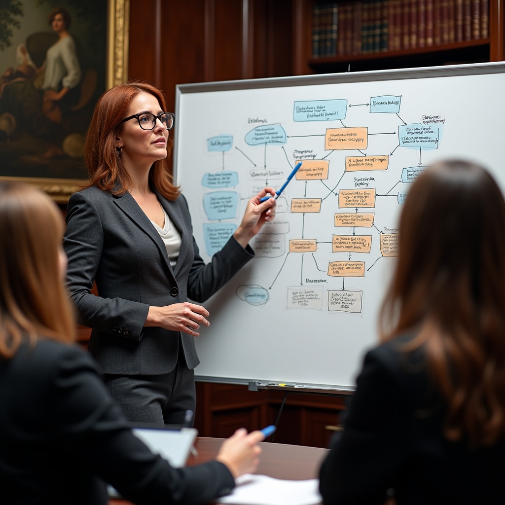 Experienced trainer explaining writing framework to attentive corporate participants